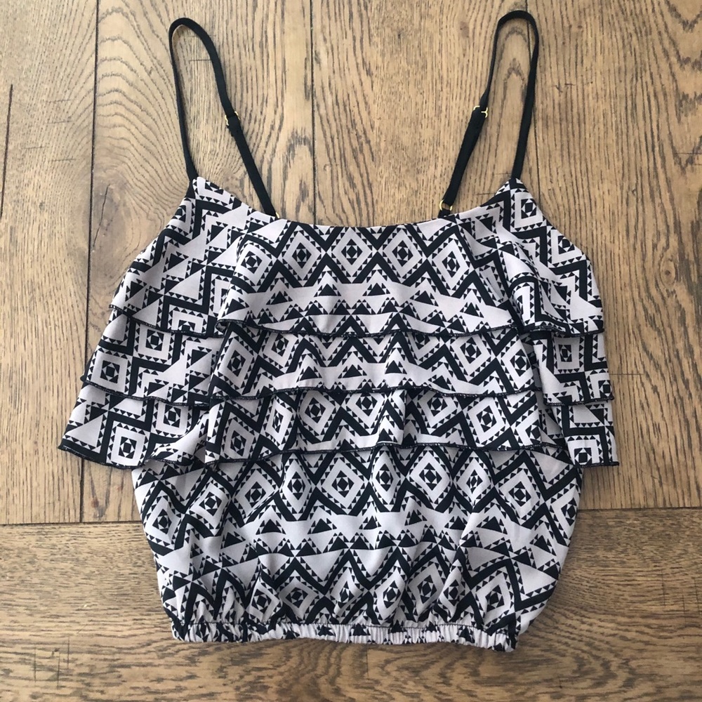 Tribal layered ruched cropped tank